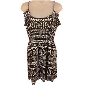Y2K Strapless Short Tribal Mini Dress XL Western Ruffle Feminine Indie Festival